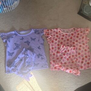 Girls size 10/12 Pajama Sets - Lavender Butterfly & Pink Strawberry Print